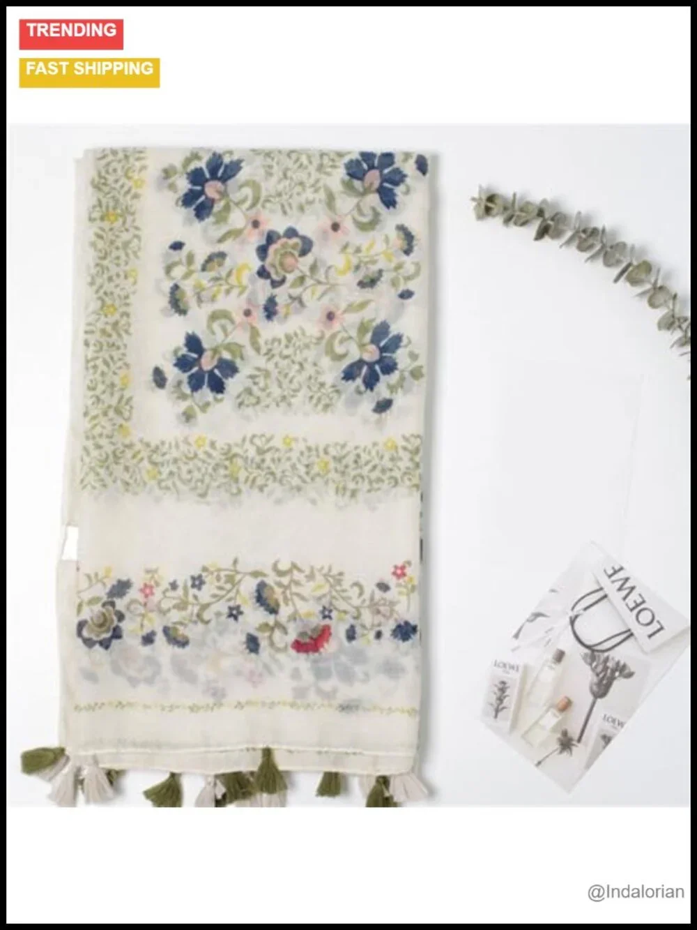 Lightweight Floral Printed Fringed Shawl Wrap Scarf